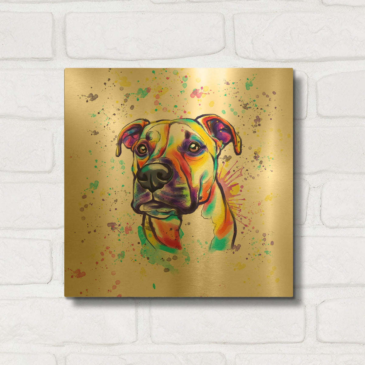 'Colorful Watercolor Staffordshire Terrier 2' By Furbaby Affiliates Gold Metal Wall Art