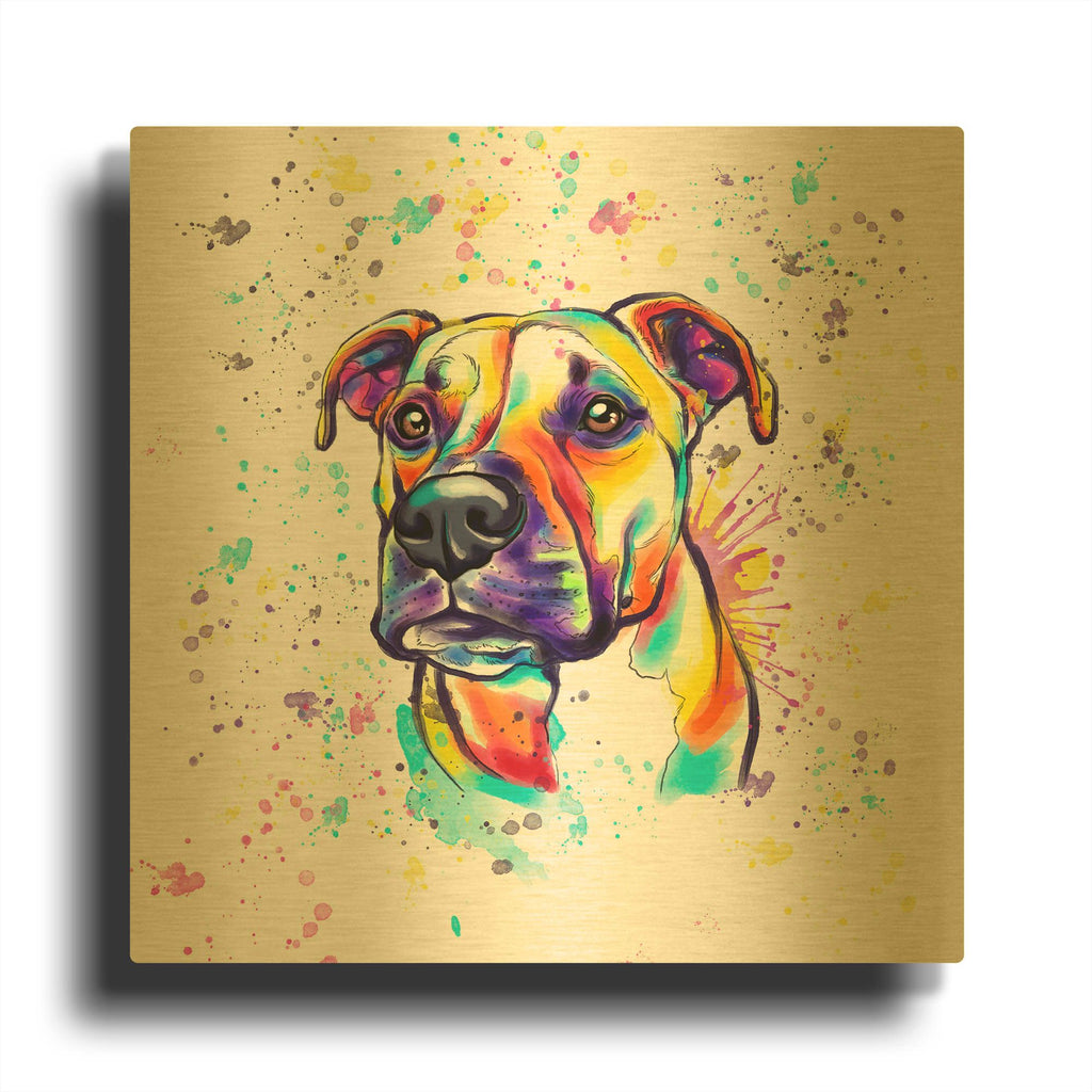 'Colorful Watercolor Staffordshire Terrier 2' By Furbaby Affiliates Gold Metal Wall Art
