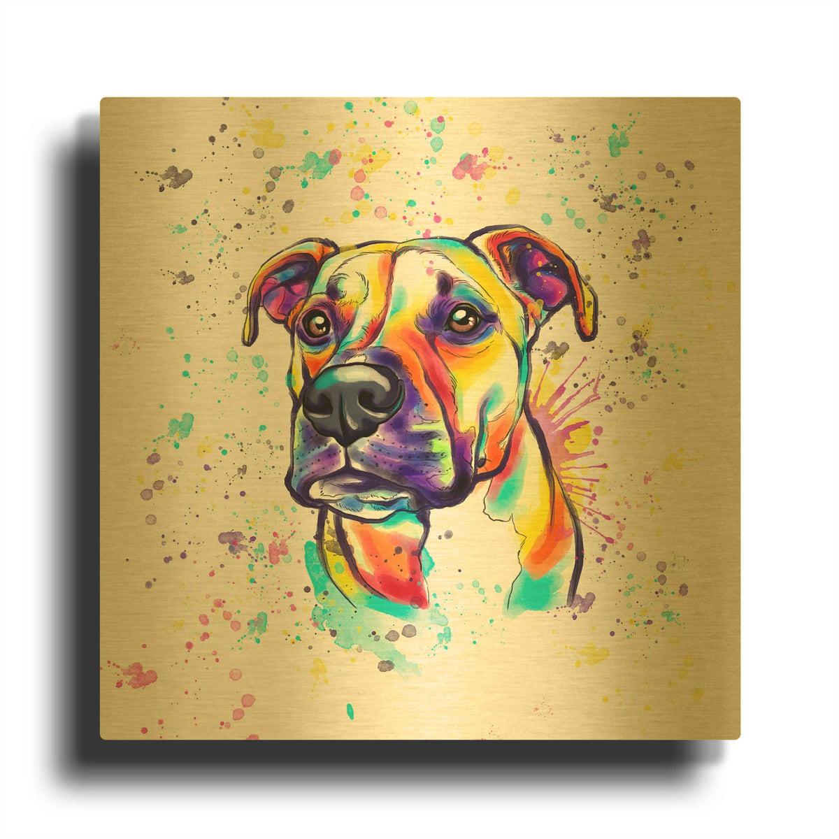 'Colorful Watercolor Staffordshire Terrier 2' By Furbaby Affiliates Gold Metal Wall Art