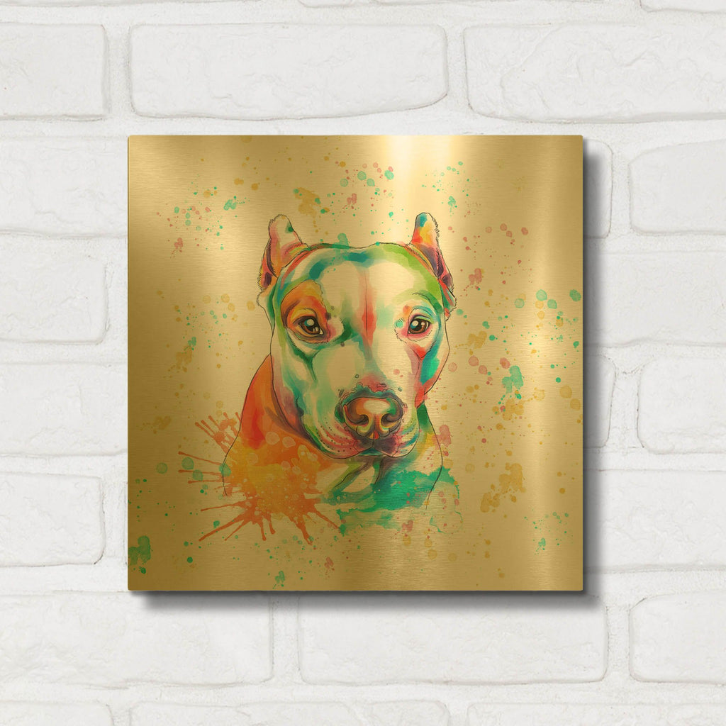 'Colorful Watercolor Staffordshire Terrier' By Furbaby Affiliates Gold Metal Wall Art