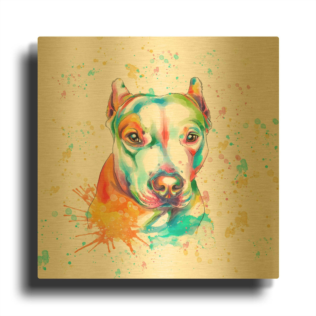 'Colorful Watercolor Staffordshire Terrier' By Furbaby Affiliates Gold Metal Wall Art