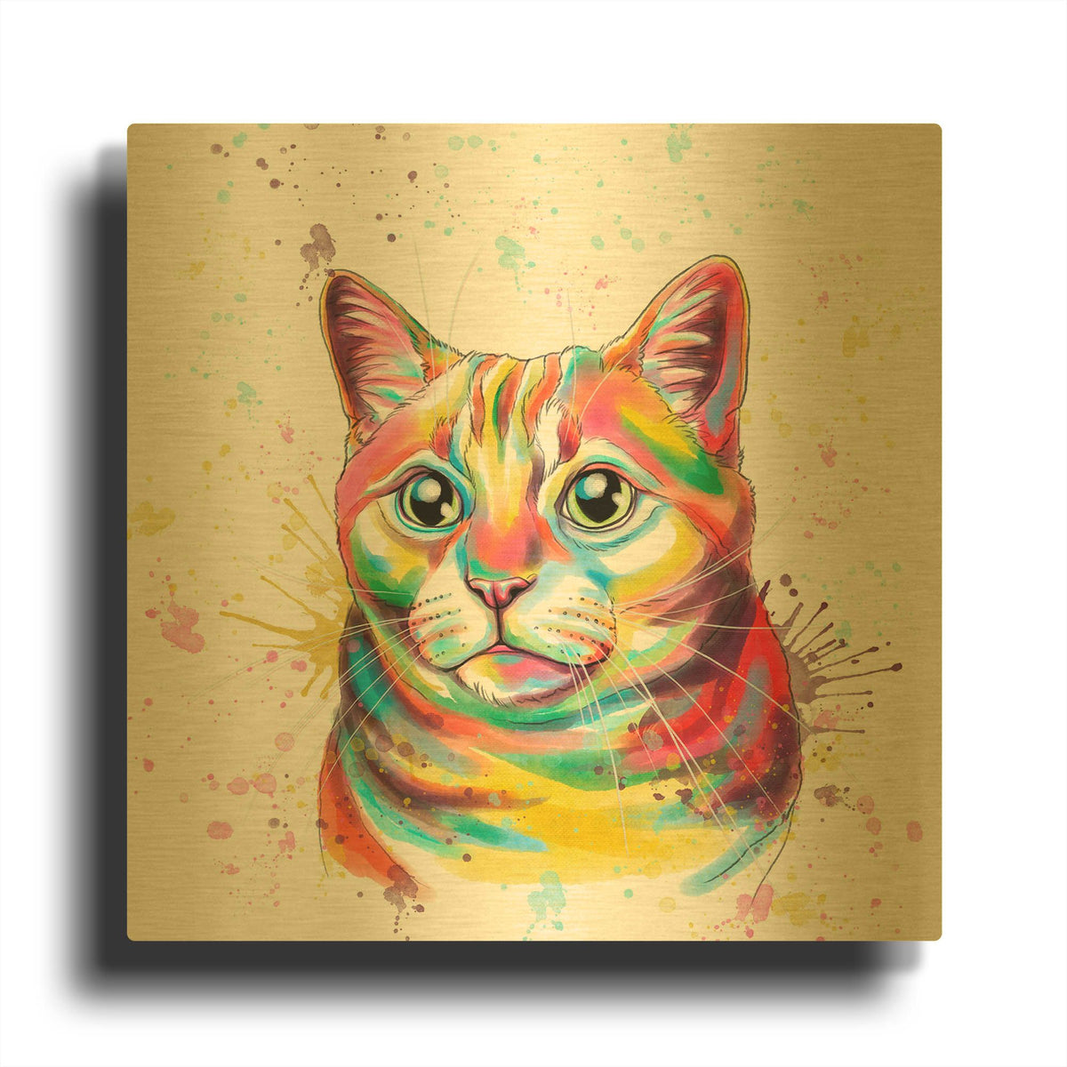 'Colorful Watercolor Tabby Cat 2' By Furbaby Affiliates Gold Metal Wall Art