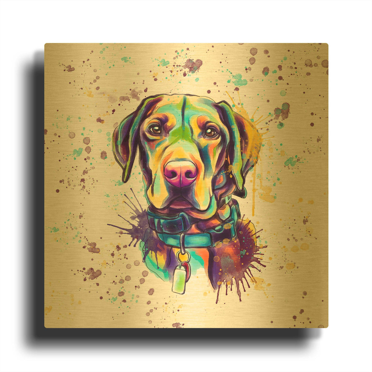 'Colorful Watercolor Vizsla' By Furbaby Affiliates Gold Metal Wall Art