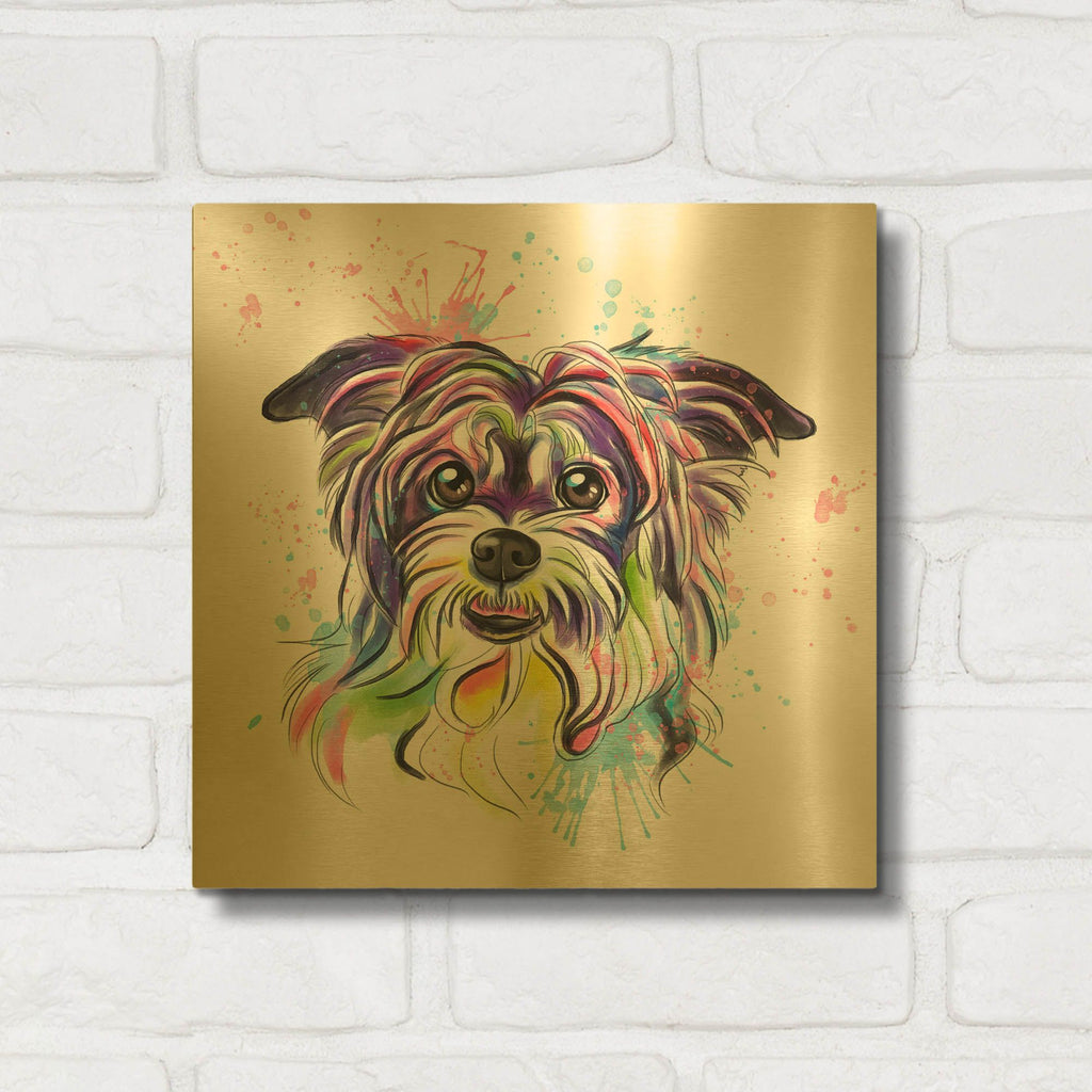 'Colorful Watercolor Yorkshire Terrier' By Furbaby Affiliates Gold Metal Wall Art