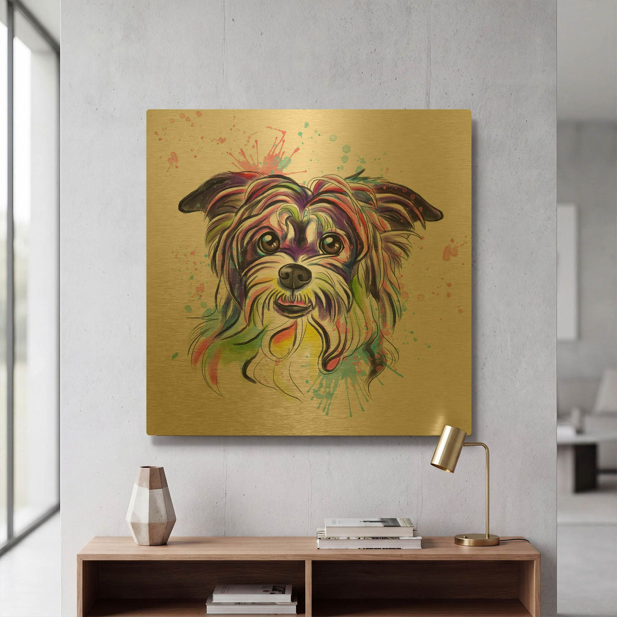 'Colorful Watercolor Yorkshire Terrier' By Furbaby Affiliates Gold Metal Wall Art