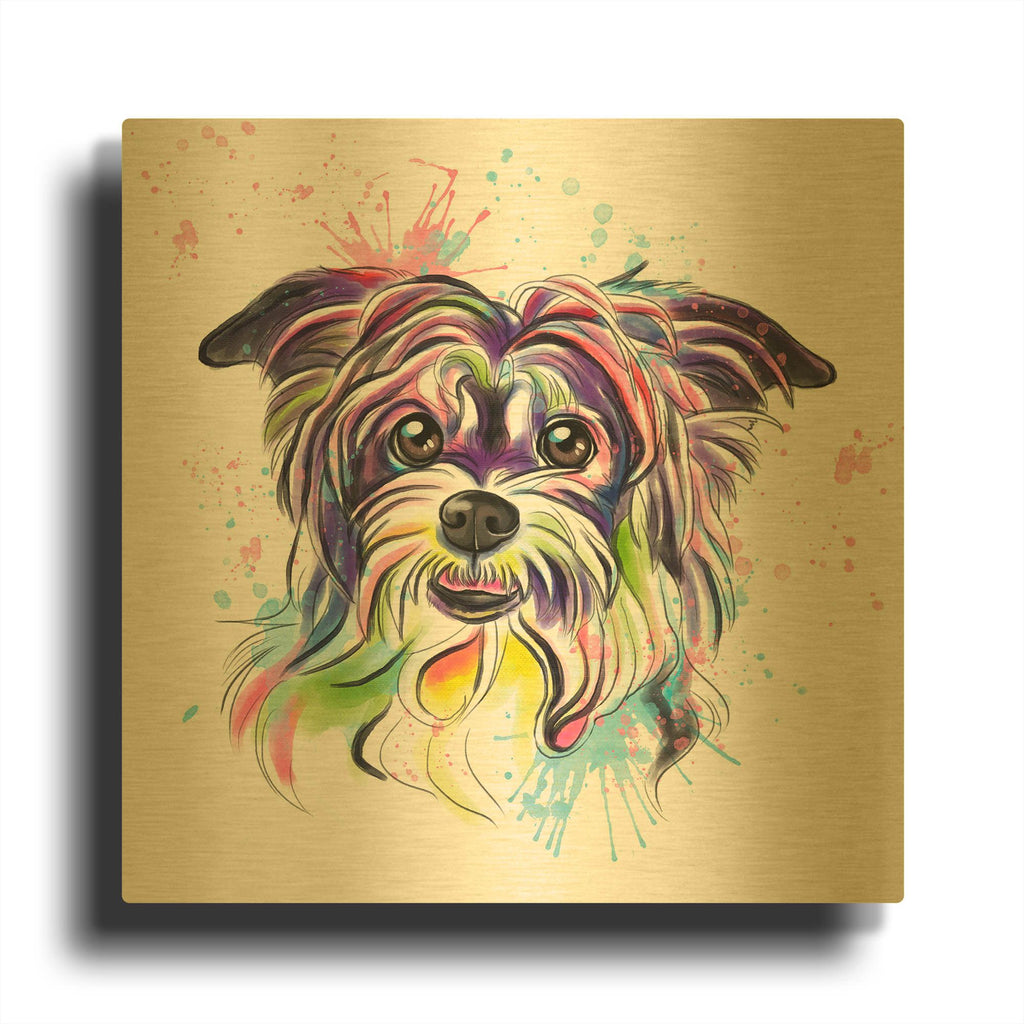 'Colorful Watercolor Yorkshire Terrier' By Furbaby Affiliates Gold Metal Wall Art