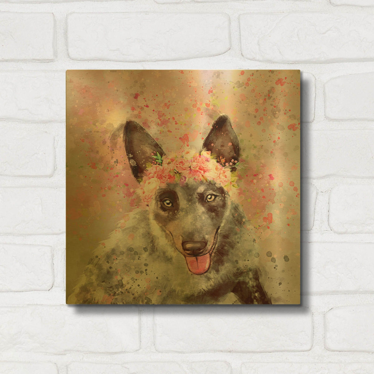 'Flower Crown Australian Cattle Dog 2' By Furbaby Affiliates Gold Metal Wall Art
