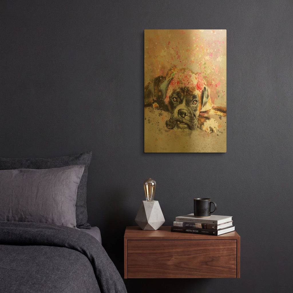 'Flower Crown Boxer' By Furbaby Affiliates Gold Metal Wall Art