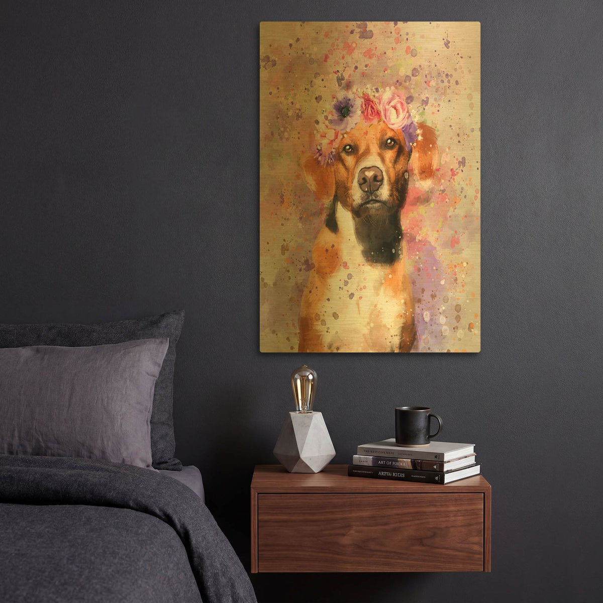 'Flower Crown Brittany Spaniel' By Furbaby Affiliates Gold Metal Wall Art