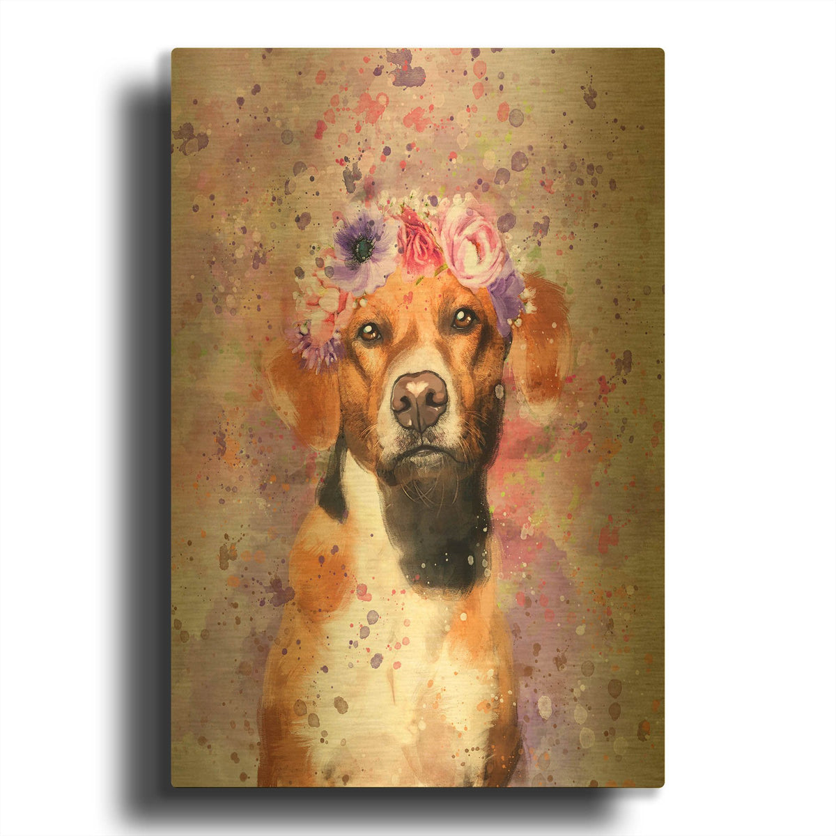 'Flower Crown Brittany Spaniel' By Furbaby Affiliates Gold Metal Wall Art
