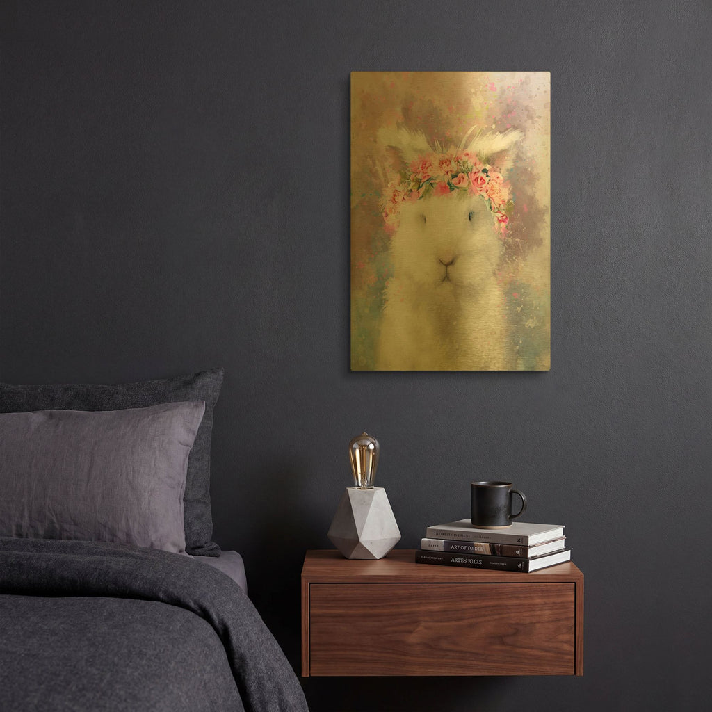 'Flower Crown Bunny Rabbit' By Furbaby Affiliates Gold Metal Wall Art