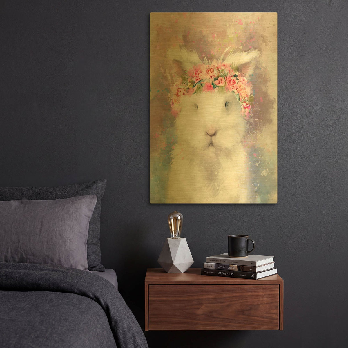 'Flower Crown Bunny Rabbit' By Furbaby Affiliates Gold Metal Wall Art