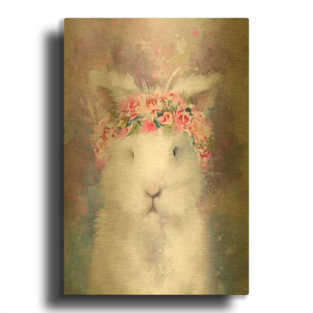 'Flower Crown Bunny Rabbit' By Furbaby Affiliates Gold Metal Wall Art
