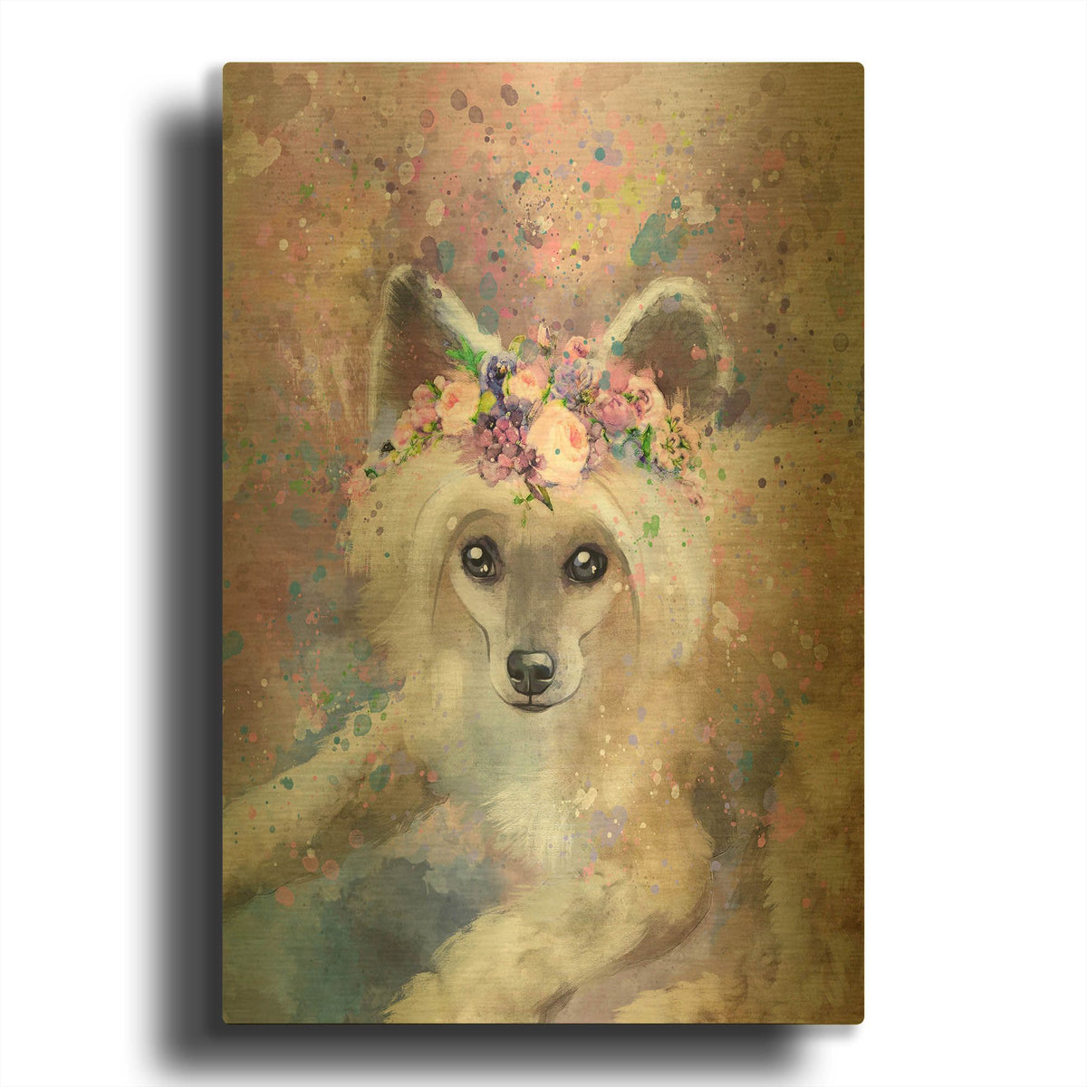 'Flower Crown Chinese Crested' By Furbaby Affiliates Gold Metal Wall Art