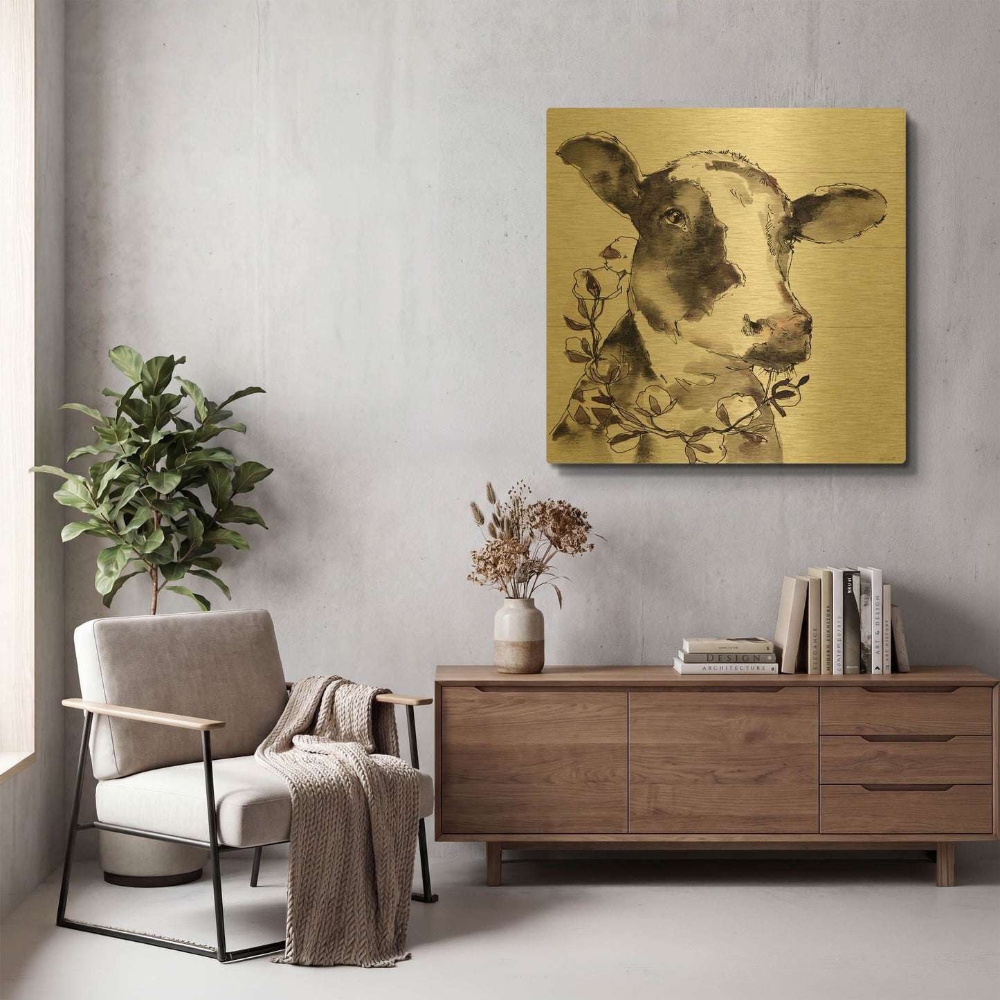 'Country Life IV' By Anne Tavoletti Gold Metal Wall Art