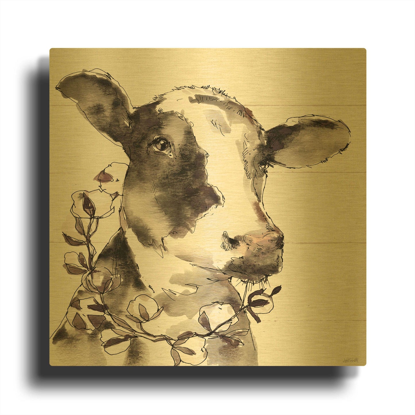 'Country Life IV' By Anne Tavoletti Gold Metal Wall Art