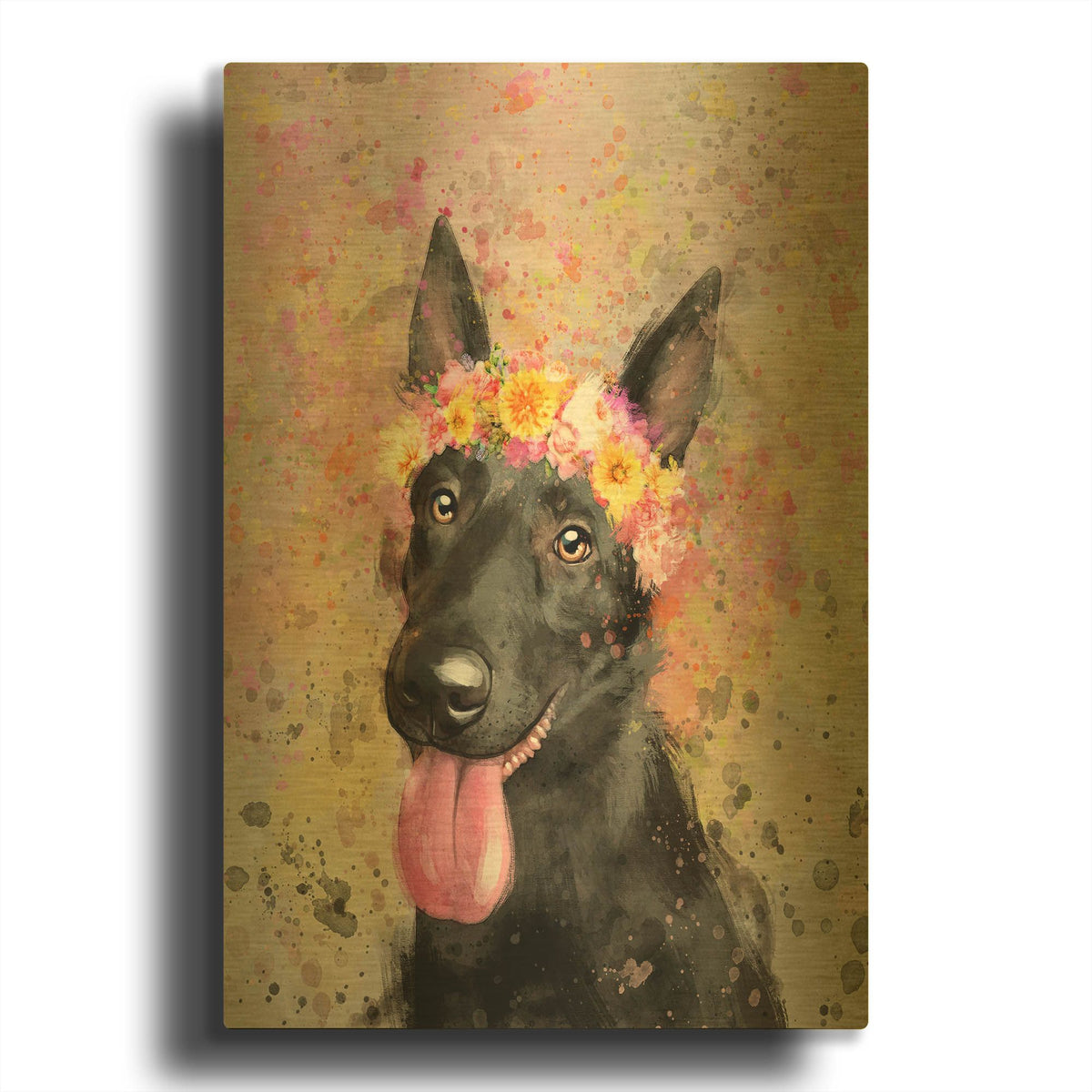 'Flower Crown German Shepherd 2' By Furbaby Affiliates Gold Metal Wall Art