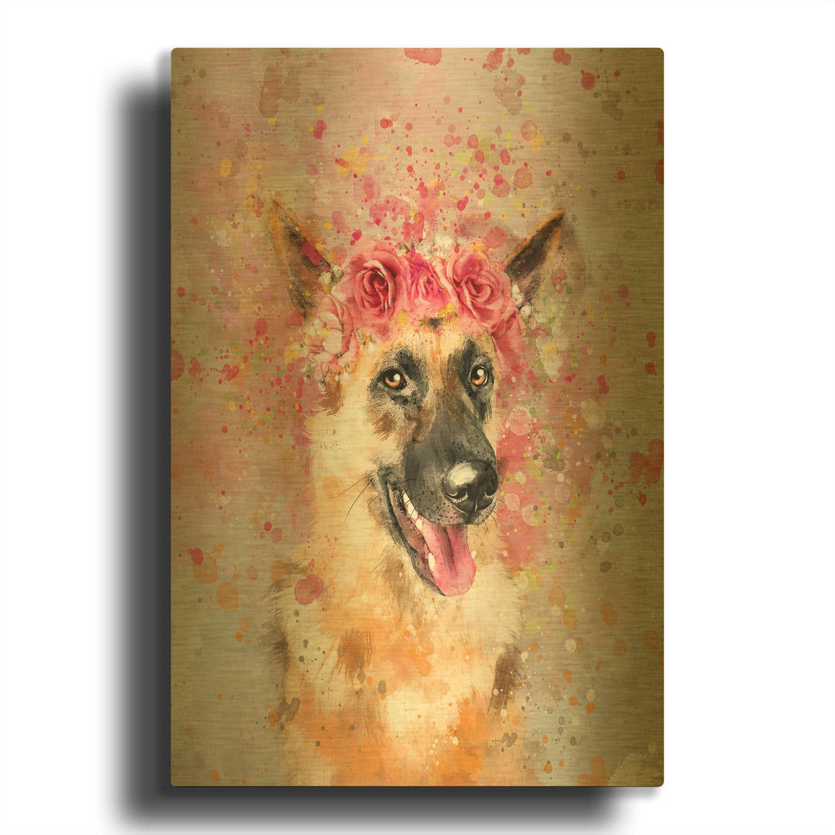'Flower Crown German Shepherd' By Furbaby Affiliates Gold Metal Wall Art