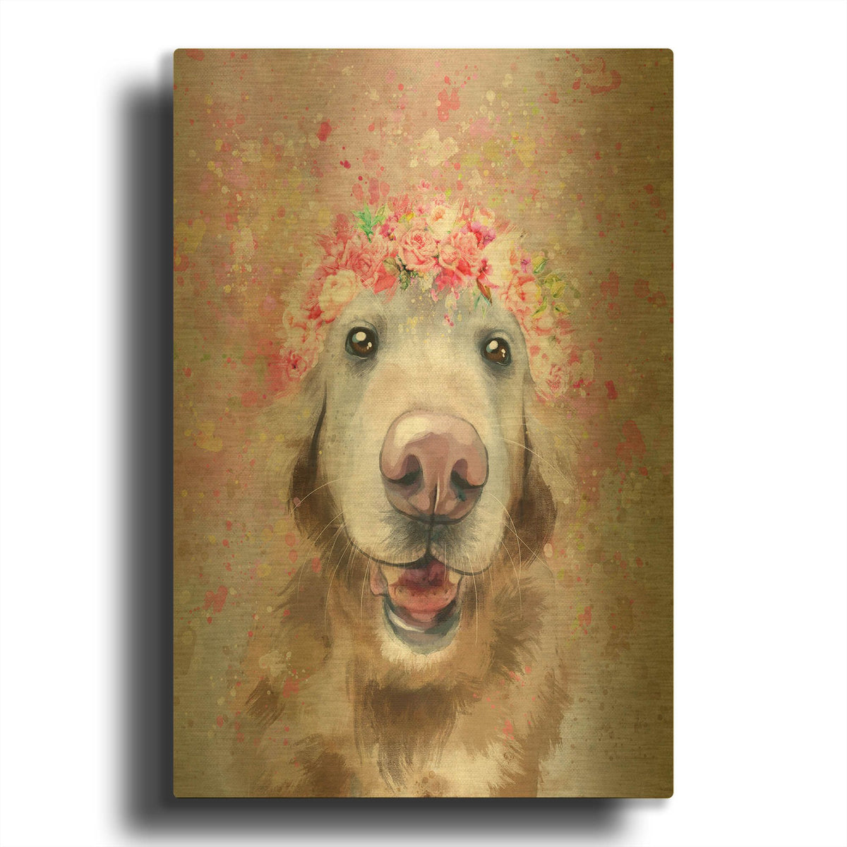 'Flower Crown Golden Retriever' By Furbaby Affiliates Gold Metal Wall Art