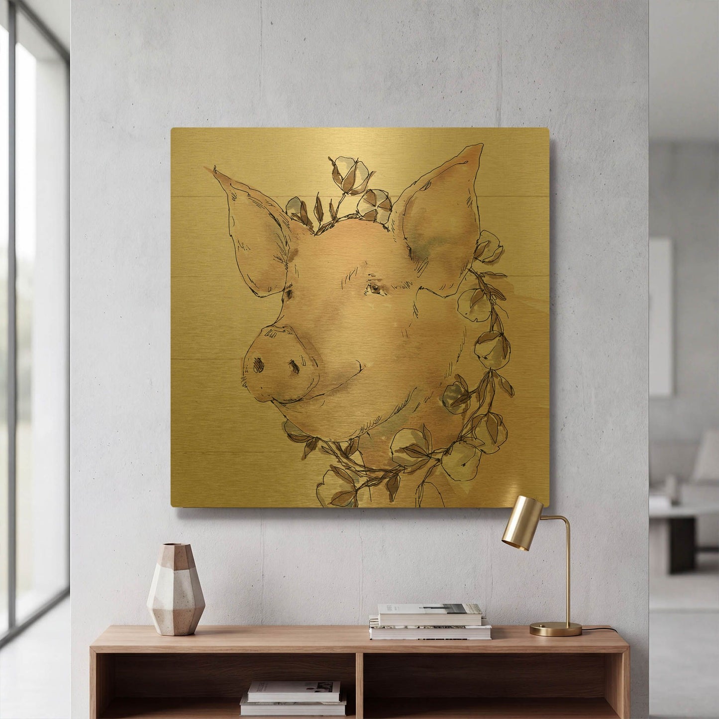 'Country Life V' By Anne Tavoletti Gold Metal Wall Art