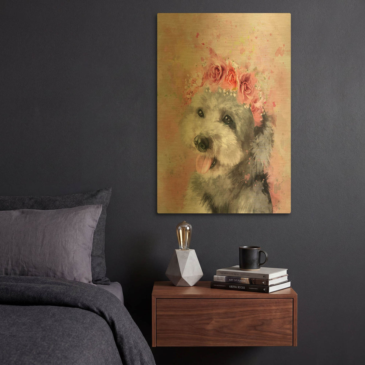 'Flower Crown Havanese 2' By Furbaby Affiliates Gold Metal Wall Art