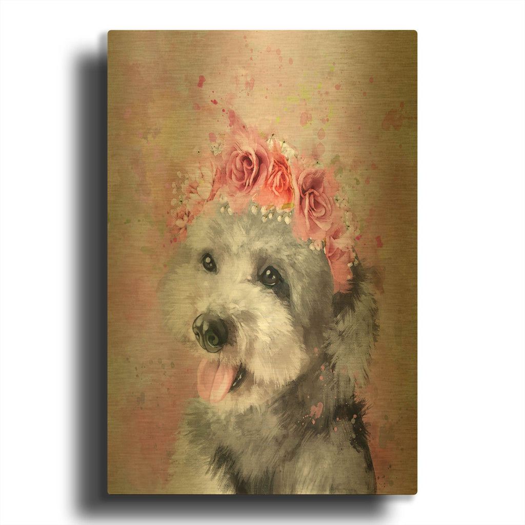 'Flower Crown Havanese 2' By Furbaby Affiliates Gold Metal Wall Art