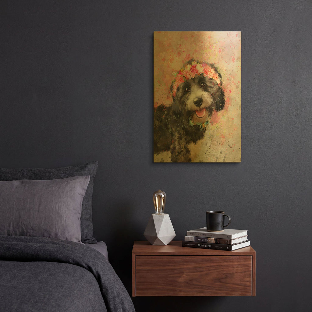 'Flower Crown Havanese' By Furbaby Affiliates Gold Metal Wall Art