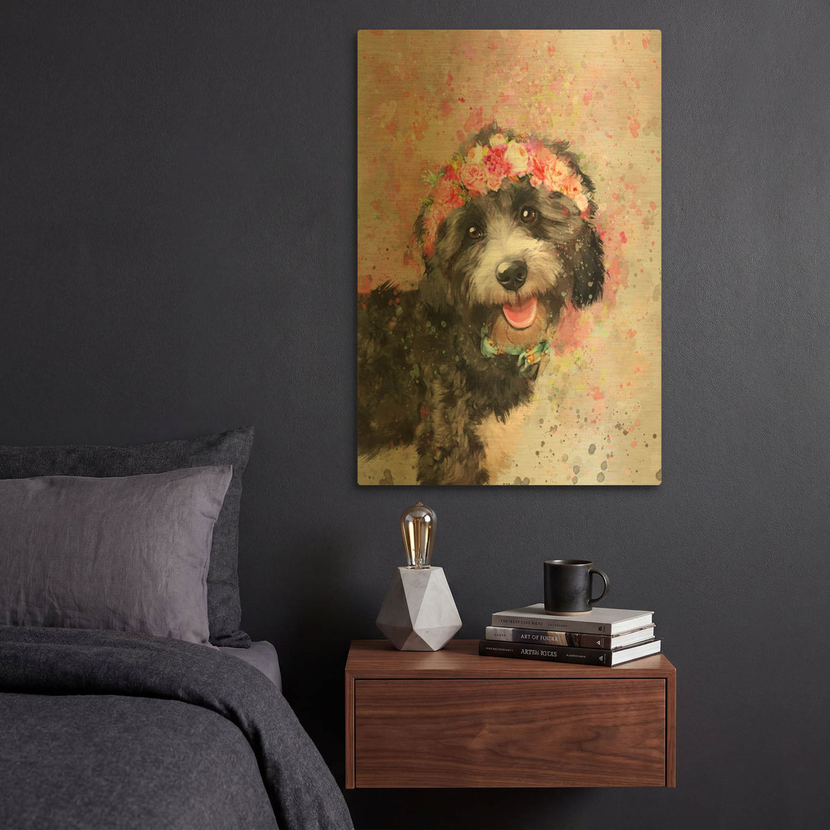 'Flower Crown Havanese' By Furbaby Affiliates Gold Metal Wall Art