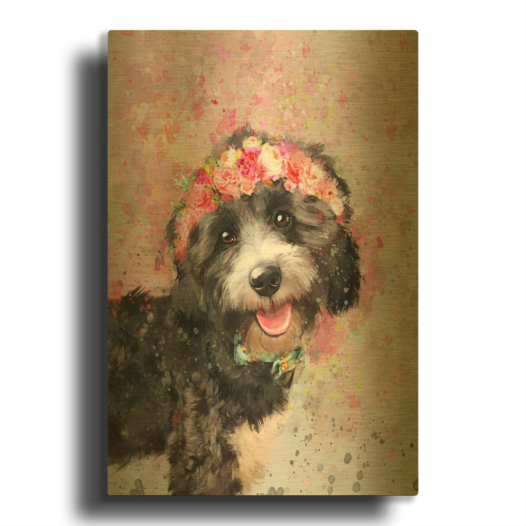 'Flower Crown Havanese' By Furbaby Affiliates Gold Metal Wall Art