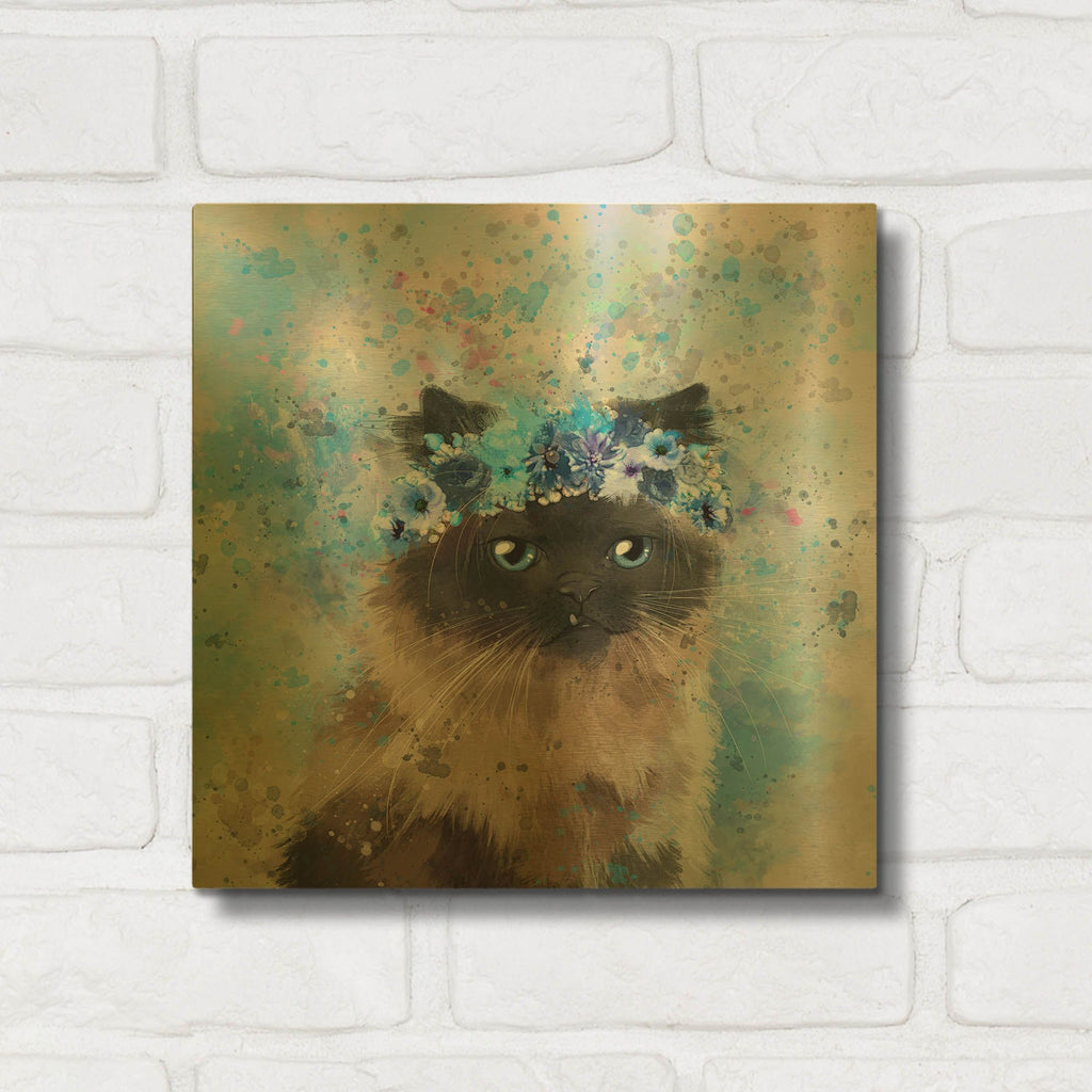'Flower Crown Himalayan Cat' By Furbaby Affiliates Gold Metal Wall Art