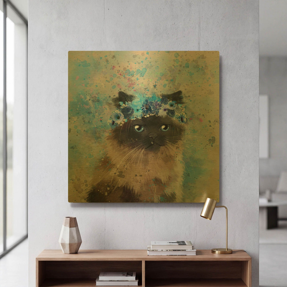 'Flower Crown Himalayan Cat' By Furbaby Affiliates Gold Metal Wall Art