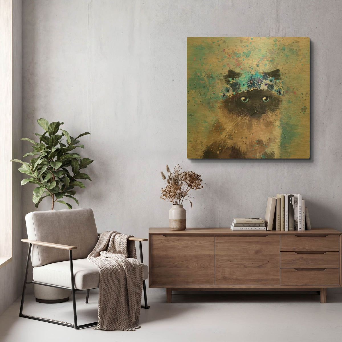 'Flower Crown Himalayan Cat' By Furbaby Affiliates Gold Metal Wall Art