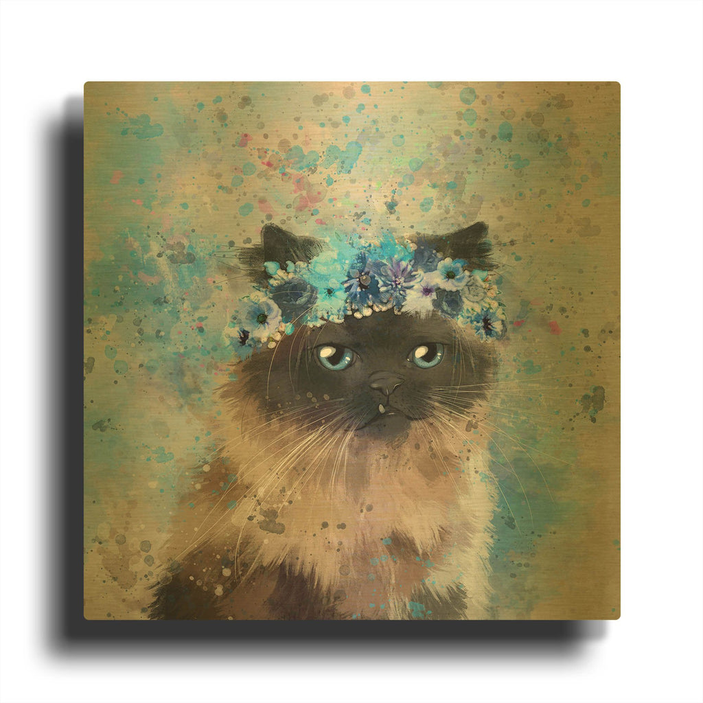 'Flower Crown Himalayan Cat' By Furbaby Affiliates Gold Metal Wall Art