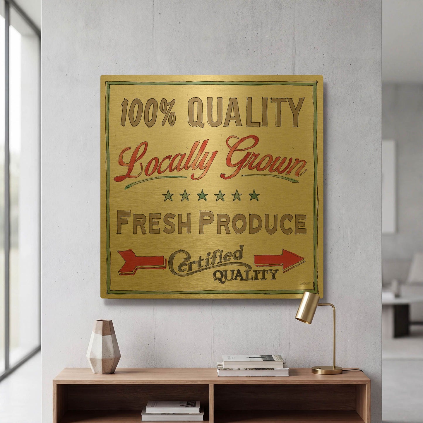 'Farm Signs VI' By Anne Tavoletti Gold Metal Wall Art