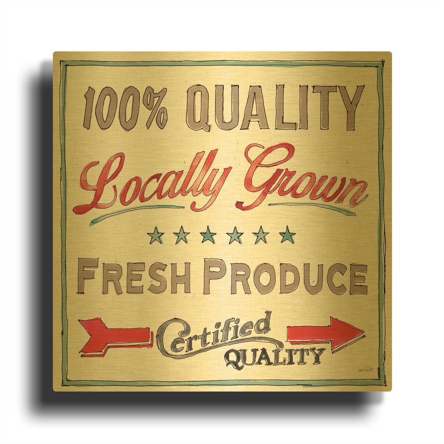 'Farm Signs VI' By Anne Tavoletti Gold Metal Wall Art