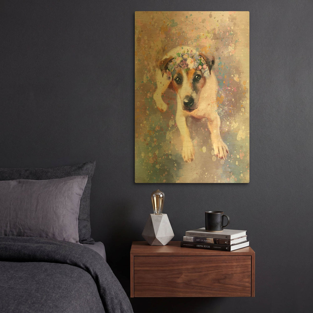 'Flower Crown Jack Russell Terrier' By Furbaby Affiliates Gold Metal Wall Art