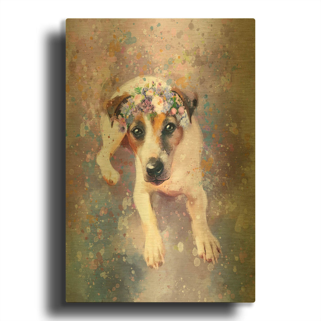 'Flower Crown Jack Russell Terrier' By Furbaby Affiliates Gold Metal Wall Art