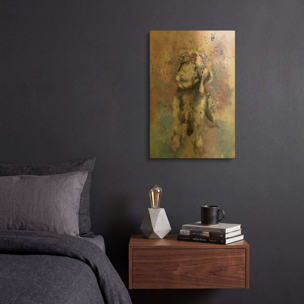 'Flower Crown Labradoodle 2' By Furbaby Affiliates Gold Metal Wall Art