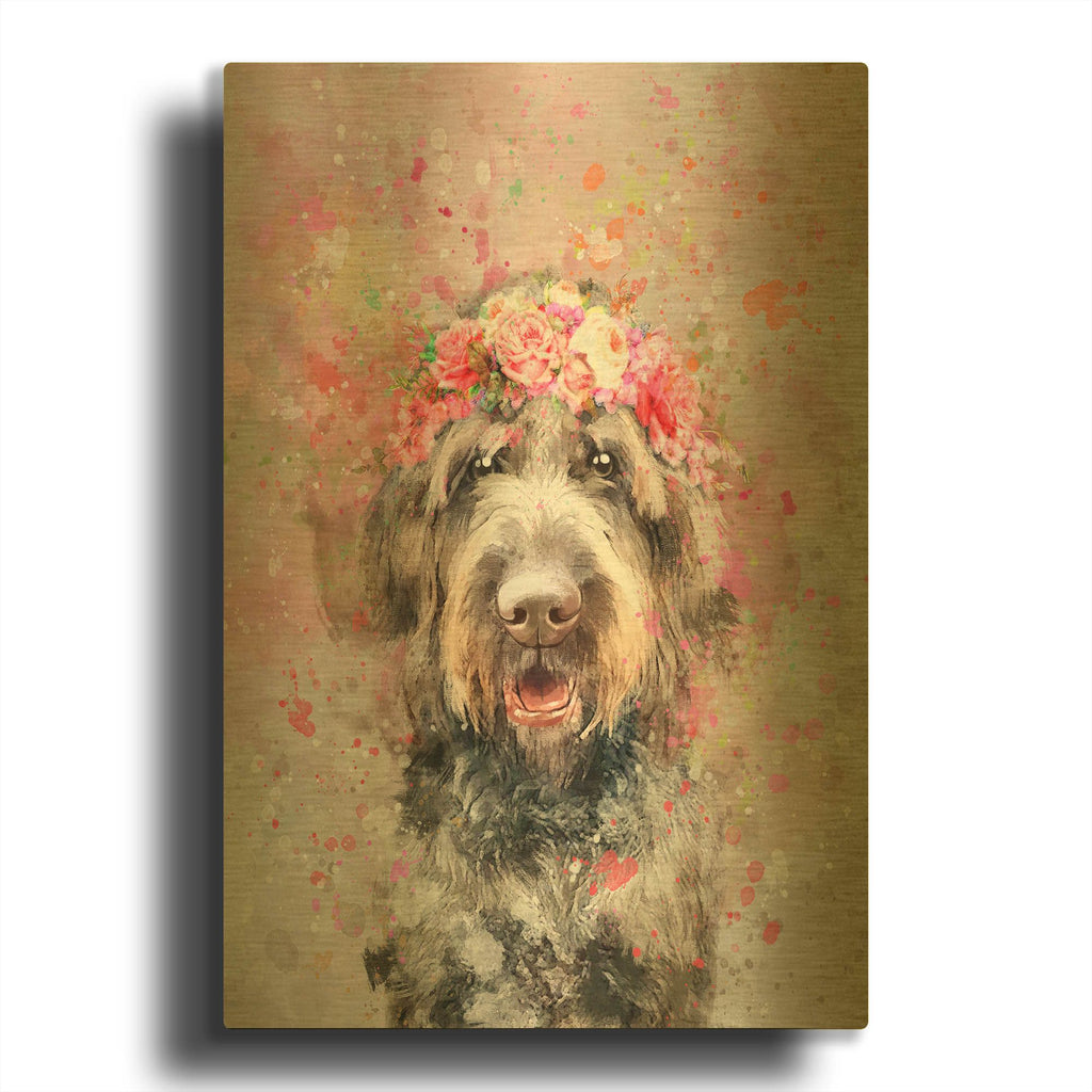 'Flower Crown Labradoodle' By Furbaby Affiliates Gold Metal Wall Art