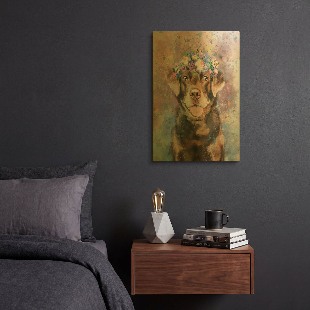 'Flower Crown Labrador Retriever 2' By Furbaby Affiliates Gold Metal Wall Art