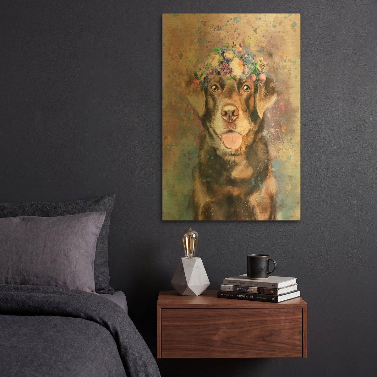 'Flower Crown Labrador Retriever 2' By Furbaby Affiliates Gold Metal Wall Art