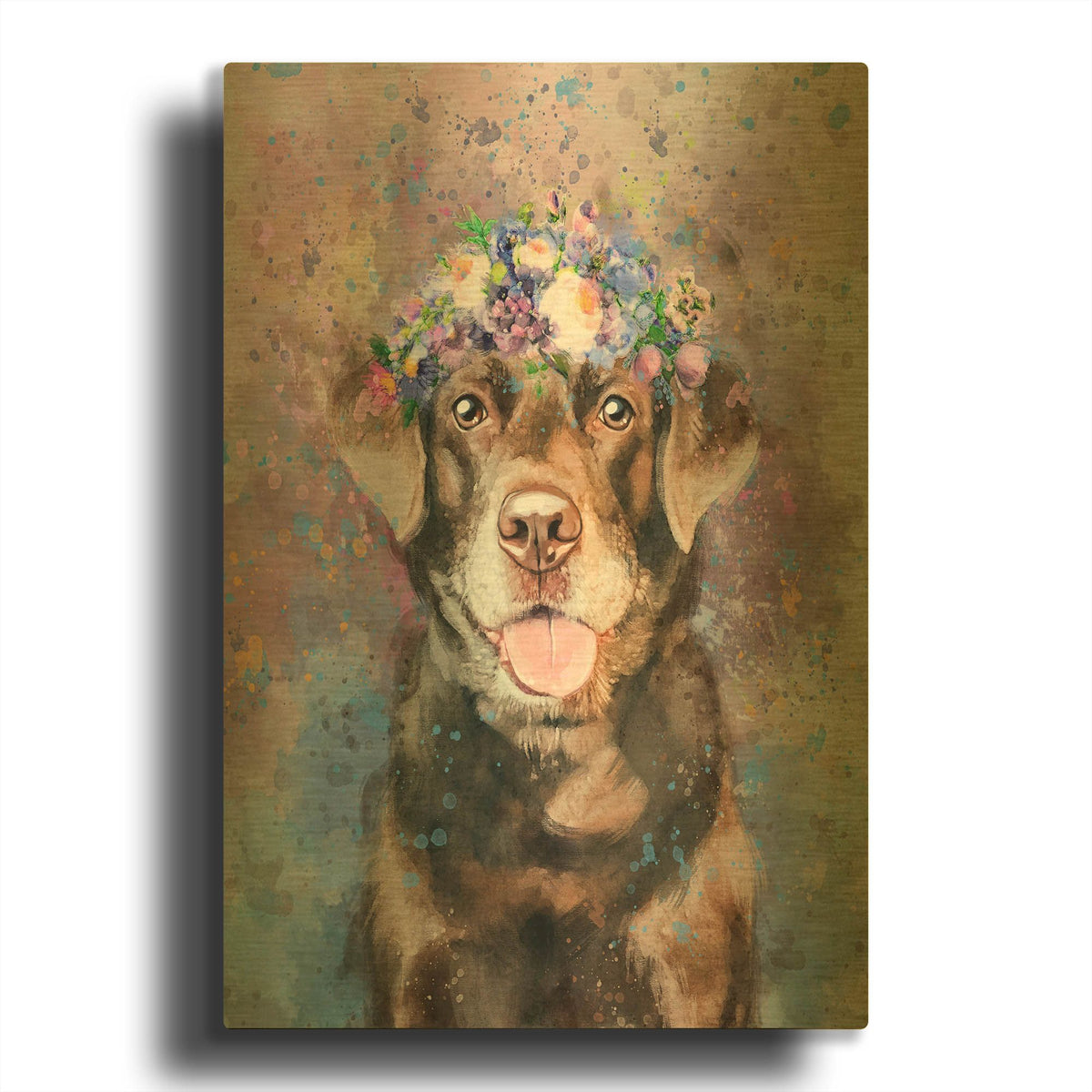 'Flower Crown Labrador Retriever 2' By Furbaby Affiliates Gold Metal Wall Art