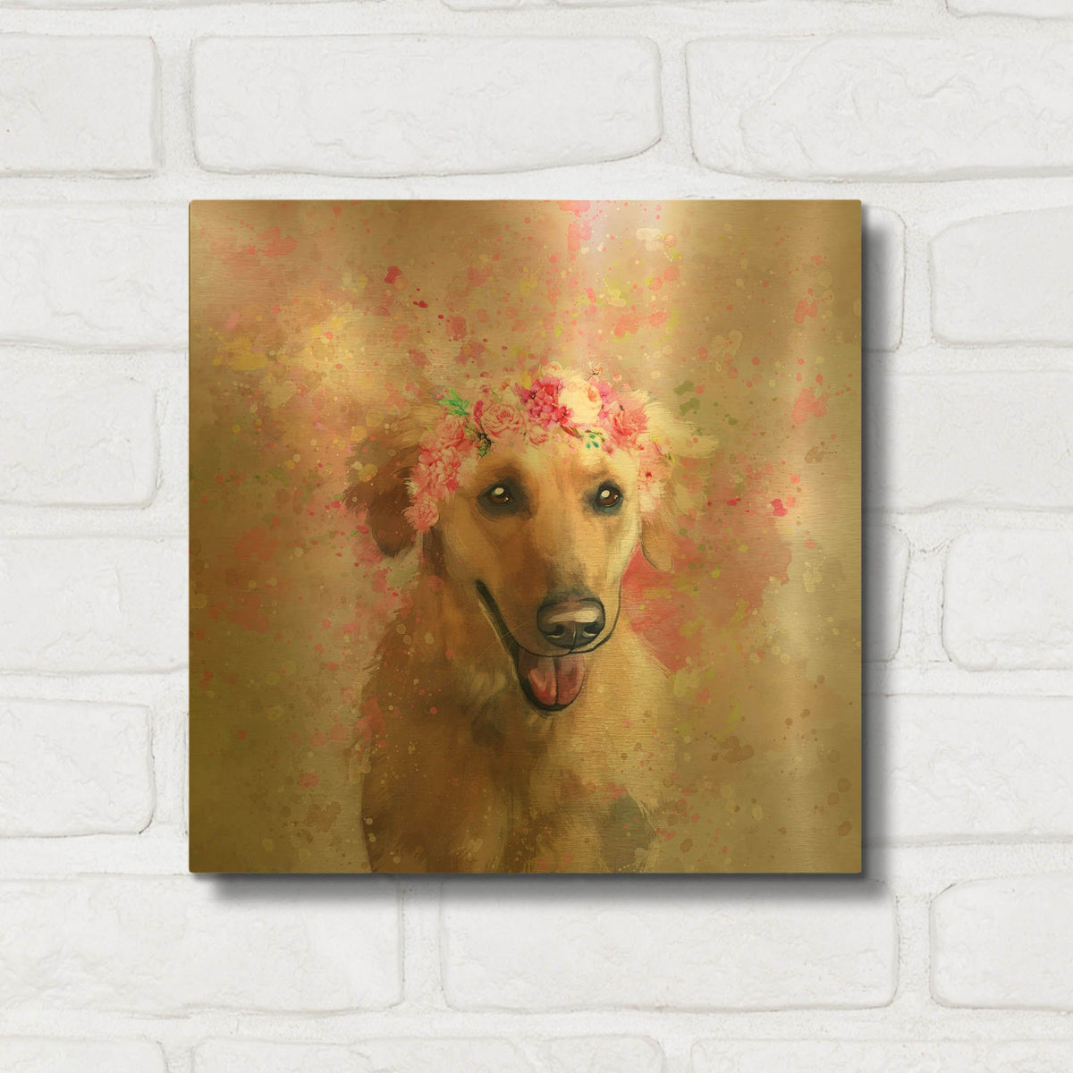 'Flower Crown Labrador Retriever 3' By Furbaby Affiliates Gold Metal Wall Art