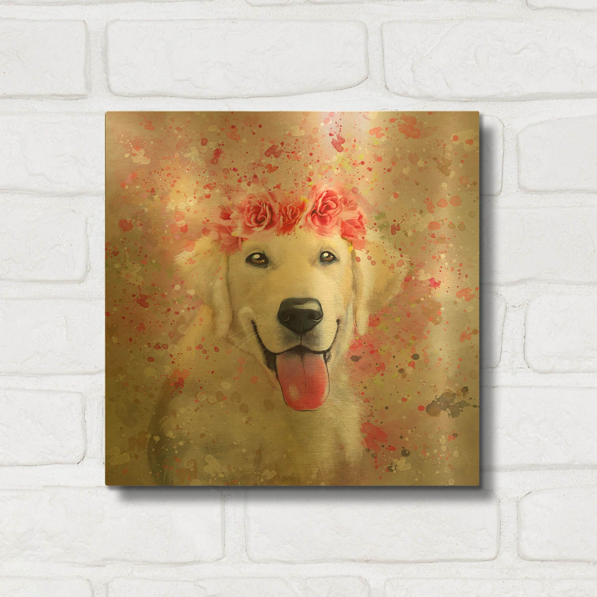 'Flower Crown Labrador Retriever 4' By Furbaby Affiliates Gold Metal Wall Art
