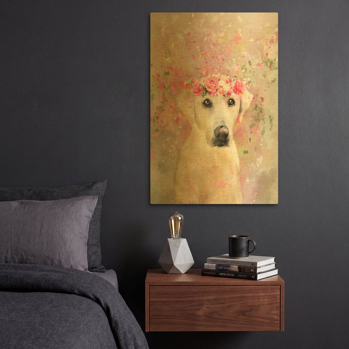 'Flower Crown Labrador Retriever' By Furbaby Affiliates Gold Metal Wall Art