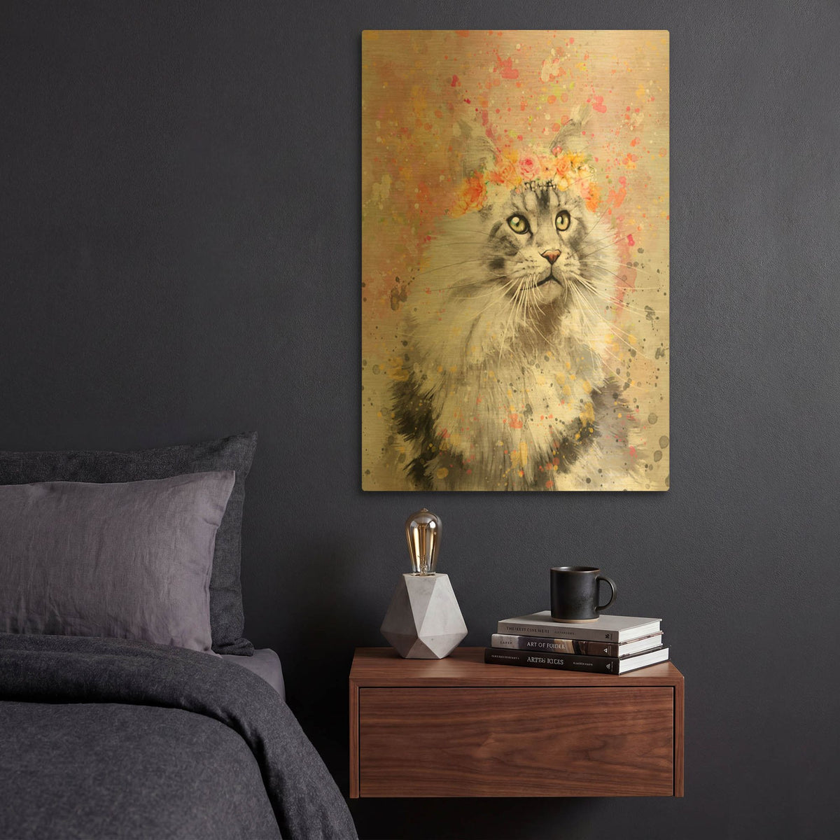 'Flower Crown Maine Coon' By Furbaby Affiliates Gold Metal Wall Art