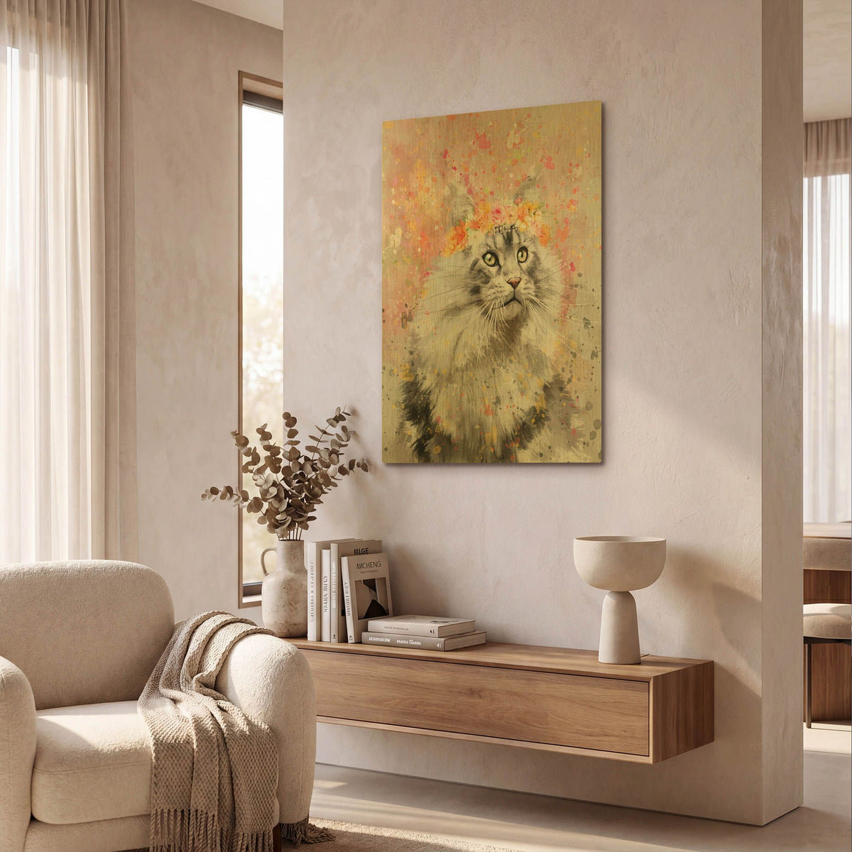 'Flower Crown Maine Coon' By Furbaby Affiliates Gold Metal Wall Art