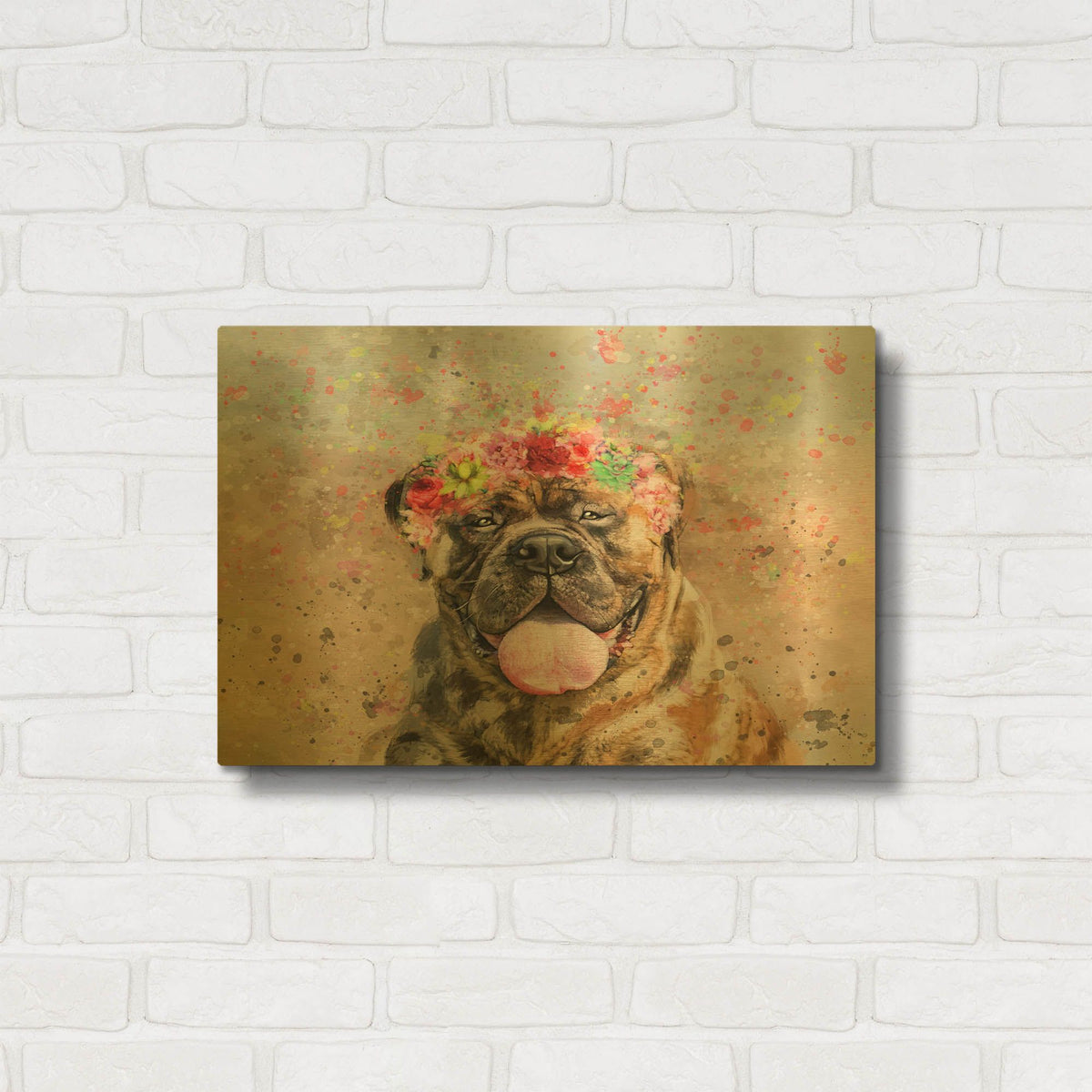 'Flower Crown Mastiff' By Furbaby Affiliates Gold Metal Wall Art