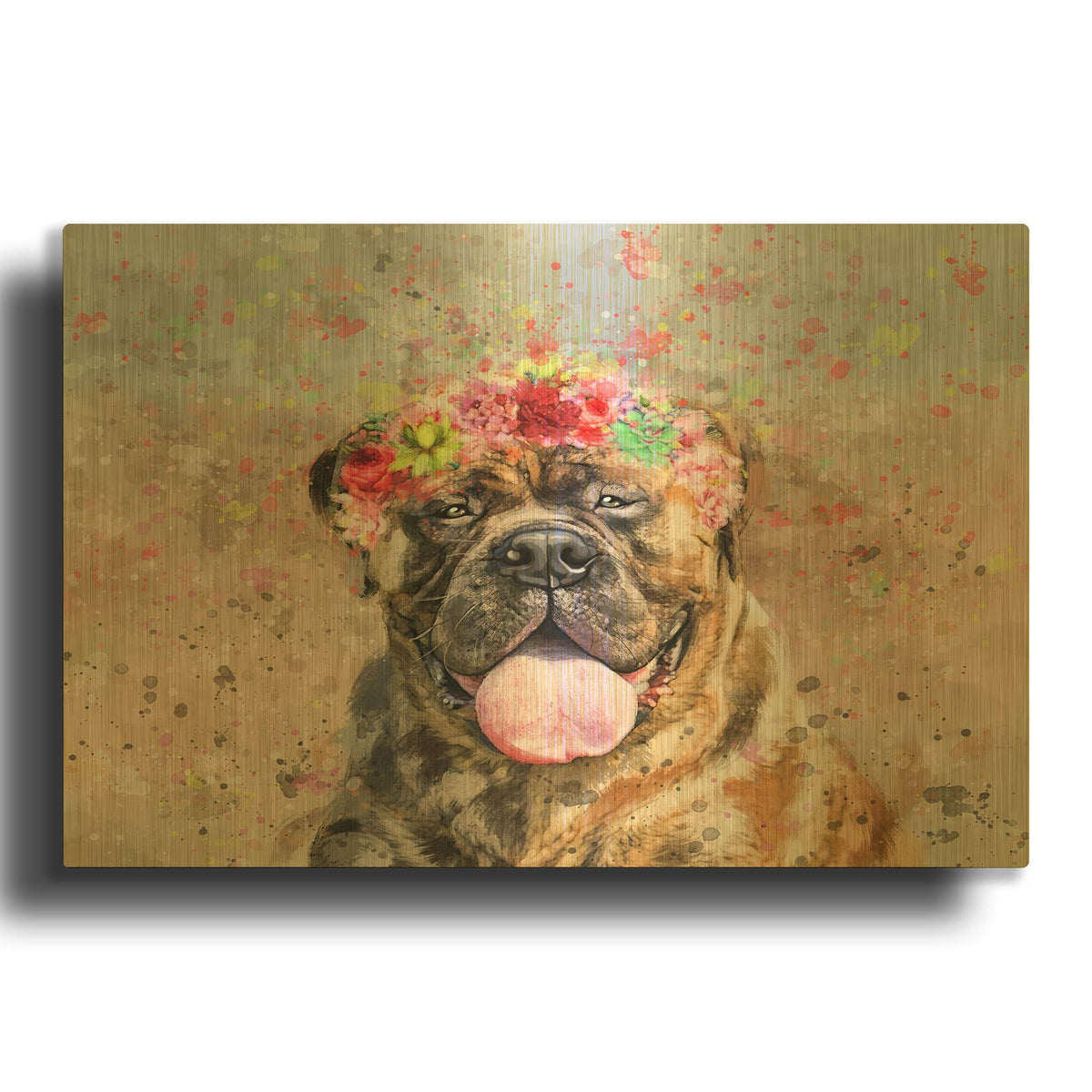 'Flower Crown Mastiff' By Furbaby Affiliates Gold Metal Wall Art