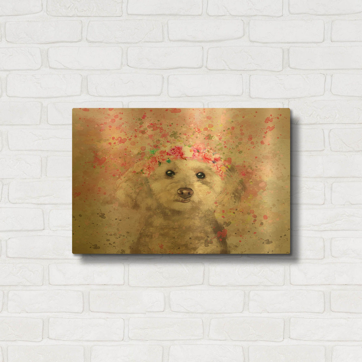 'Flower Crown Miniature Poodle' By Furbaby Affiliates Gold Metal Wall Art